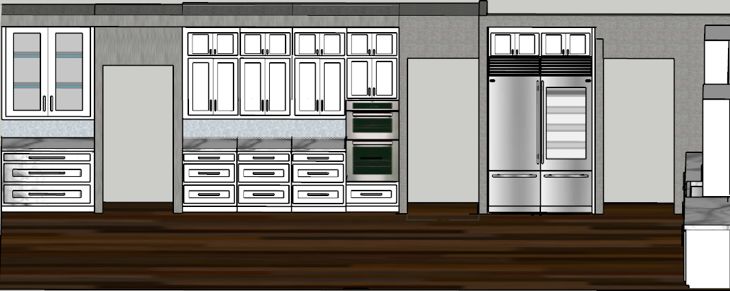 Kitchen elevation - wall ovens, cabinetry run and full-height refrigeration
